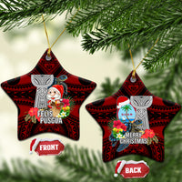 Guam Christmas Ceramic Ornament Santa Gift Latte Stone and Sea Turle Mix Hibiscus Chamorro Red Style LT03 Star Red - Polynesian Pride