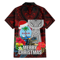 Guam Christmas Hawaiian Shirt Santa Gift Latte Stone and Sea Turle Mix Hibiscus Chamorro Red Style LT03 - Polynesian Pride