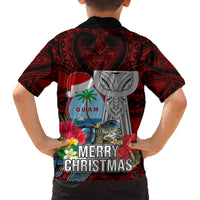 Guam Christmas Hawaiian Shirt Santa Gift Latte Stone and Sea Turle Mix Hibiscus Chamorro Red Style LT03 - Polynesian Pride