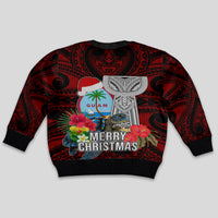 Guam Christmas Kid Ugly Christmas Sweater Santa Gift Latte Stone and Sea Turle Mix Hibiscus Chamorro Red Style LT03