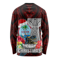 Guam Christmas Long Sleeve Shirt Santa Gift Latte Stone and Sea Turle Mix Hibiscus Chamorro Red Style LT03