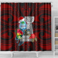 Guam Christmas Shower Curtain Santa Gift Latte Stone and Sea Turle Mix Hibiscus Chamorro Red Style LT03