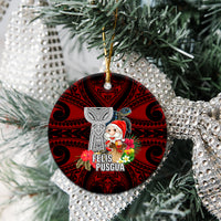 Custom Guam Christmas Ceramic Ornament Santa Gift Latte Stone and Sea Turle Mix Hibiscus Chamorro Red Style LT03 - Polynesian Pride