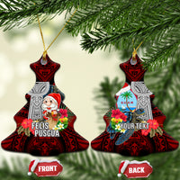 Custom Guam Christmas Ceramic Ornament Santa Gift Latte Stone and Sea Turle Mix Hibiscus Chamorro Red Style LT03 Christmas Tree Red - Polynesian Pride