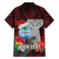 Custom Guam Christmas Family Matching Short Sleeve Bodycon Dress and Hawaiian Shirt Santa Gift Latte Stone and Sea Turle Mix Hibiscus Chamorro Red Style LT03