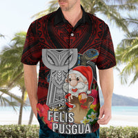 Custom Guam Christmas Hawaiian Shirt Santa Gift Latte Stone and Sea Turle Mix Hibiscus Chamorro Red Style LT03 - Polynesian Pride