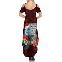 Custom Guam Christmas Summer Maxi Dress Santa Gift Latte Stone and Sea Turle Mix Hibiscus Chamorro Red Style LT03 - Polynesian Pride