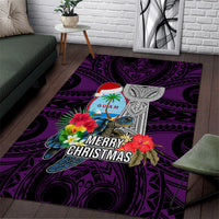 Guam Christmas Area Rug Santa Gift Latte Stone and Sea Turle Mix Hibiscus Chamorro Pink Style LT03