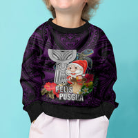 Guam Christmas Kid Ugly Christmas Sweater Santa Gift Latte Stone and Sea Turle Mix Hibiscus Chamorro Pink Style LT03