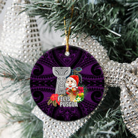 Custom Guam Christmas Ceramic Ornament Santa Gift Latte Stone and Sea Turle Mix Hibiscus Chamorro Pink Style LT03 - Polynesian Pride