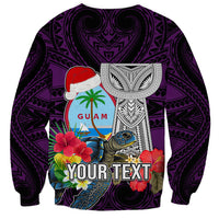 Custom Guam Christmas Sweatshirt Santa Gift Latte Stone and Sea Turle Mix Hibiscus Chamorro Pink Style LT03