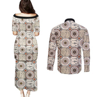 Tukenny Pattern Fijian War Clubs Couples Matching Puletasi and Long Sleeve Button Shirt LT03 - Polynesian Pride