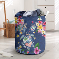 Hawaiian Turtles and Tropical Plants Laundry Basket Blue Watercolor LT03 Blue - Polynesian Pride