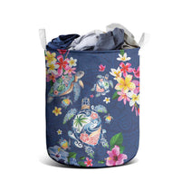 Hawaiian Turtles and Tropical Plants Laundry Basket Blue Watercolor LT03 - Polynesian Pride