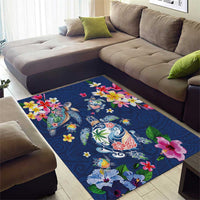 Hawaiian Turtles and Tropical Plants Area Rug Blue Watercolor LT03 - Polynesian Pride