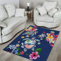 Hawaiian Turtles and Tropical Plants Area Rug Blue Watercolor LT03 - Polynesian Pride