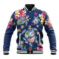 Hawaiian Turtles and Tropical Plants Baseball Jacket Blue Watercolor LT03 Unisex Blue - Polynesian Pride