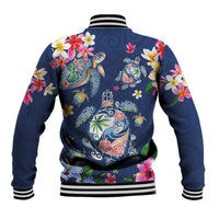 Hawaiian Turtles and Tropical Plants Baseball Jacket Blue Watercolor LT03 - Polynesian Pride