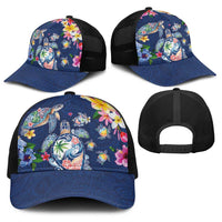 Hawaiian Turtles and Tropical Plants Baseball Net Cap Blue Watercolor LT03 - Polynesian Pride