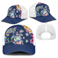 Hawaiian Turtles and Tropical Plants Baseball Net Cap Blue Watercolor LT03 - Polynesian Pride
