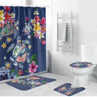 Hawaiian Turtles and Tropical Plants Bathroom Set Blue Watercolor LT03 Bathroom Set (4 pcs) Blue - Polynesian Pride