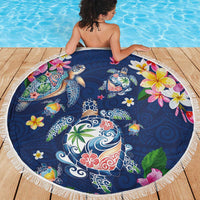 Hawaiian Turtles and Tropical Plants Beach Blanket Blue Watercolor LT03 - Polynesian Pride
