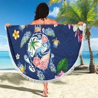 Hawaiian Turtles and Tropical Plants Beach Blanket Blue Watercolor LT03 - Polynesian Pride