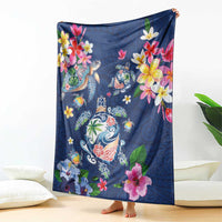 Hawaiian Turtles and Tropical Plants Blanket Blue Watercolor LT03 - Polynesian Pride