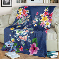 Hawaiian Turtles and Tropical Plants Blanket Blue Watercolor LT03 - Polynesian Pride