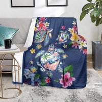Hawaiian Turtles and Tropical Plants Blanket Blue Watercolor LT03 - Polynesian Pride