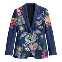Hawaiian Turtles and Tropical Plants Blazer Blue Watercolor LT03 Unisex Blue - Polynesian Pride