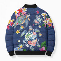 Hawaiian Turtles and Tropical Plants Bomber Puffer Jacket Blue Watercolor LT03 - Polynesian Pride