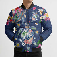 Hawaiian Turtles and Tropical Plants Bomber Puffer Jacket Blue Watercolor LT03 - Polynesian Pride
