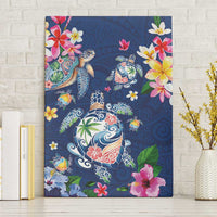 Hawaiian Turtles and Tropical Plants Canvas Wall Art Blue Watercolor LT03 Without Frame Blue - Polynesian Pride
