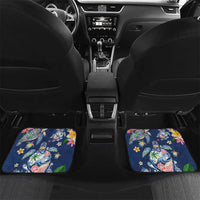 Hawaiian Turtles and Tropical Plants Car Mats Blue Watercolor LT03 Set 2pcs - Back Blue - Polynesian Pride