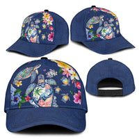 Hawaiian Turtles and Tropical Plants Classic Cap Blue Watercolor LT03 - Polynesian Pride