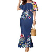 Hawaiian Turtles and Tropical Plants Family Matching Mermaid Dress and Hawaiian Shirt Blue Watercolor