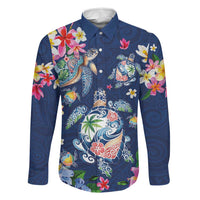 Hawaiian Turtles and Tropical Plants Family Matching Puletasi and Hawaiian Shirt Blue Watercolor