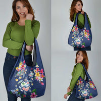 Hawaiian Turtles and Tropical Plants Grocery Bag Blue Watercolor LT03 - Polynesian Pride