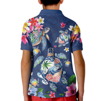 Hawaiian Turtles and Tropical Plants Kid Polo Shirt Blue Watercolor LT03 - Polynesian Pride