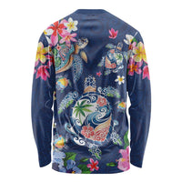 Hawaiian Turtles and Tropical Plants Long Sleeve Shirt Blue Watercolor LT03 - Polynesian Pride