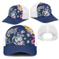 Hawaiian Turtles and Tropical Plants Mesh Trucker Cap Blue Watercolor LT03 - Polynesian Pride