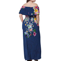 Hawaiian Turtles and Tropical Plants Off Shoulder Maxi Dress Blue Watercolor LT03 - Polynesian Pride