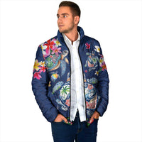 Hawaiian Turtles and Tropical Plants Padded Jacket Blue Watercolor LT03 - Polynesian Pride