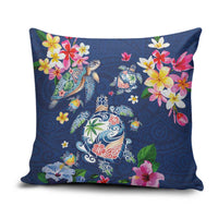 Hawaiian Turtles and Tropical Plants Pillow Cover Blue Watercolor LT03 Blue - Polynesian Pride