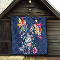 Hawaiian Turtles and Tropical Plants Quilt Blue Watercolor LT03 - Polynesian Pride