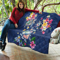 Hawaiian Turtles and Tropical Plants Quilt Blue Watercolor LT03 - Polynesian Pride