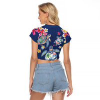 Hawaiian Turtles and Tropical Plants Raglan Cropped T Shirt Blue Watercolor LT03 - Polynesian Pride