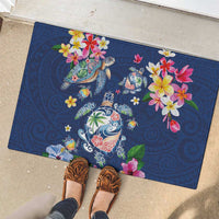 Hawaiian Turtles and Tropical Plants Rubber Doormat Blue Watercolor LT03 - Polynesian Pride