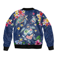 Hawaiian Turtles and Tropical Plants Sleeve Zip Bomber Jacket Blue Watercolor LT03 - Polynesian Pride